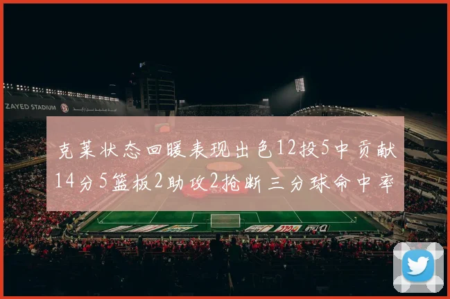 克莱状态回暖表现出色12投5中贡献14分5篮板2助攻2抢断三分球命中率高达57